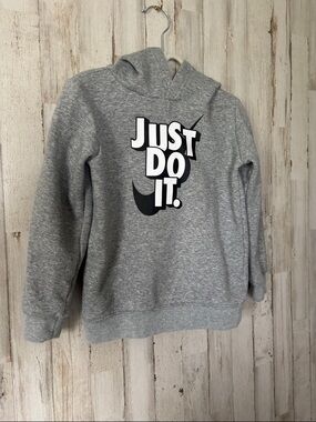 Nike Kids Gray Hoodie with Black & White "Just Do It." Graphic